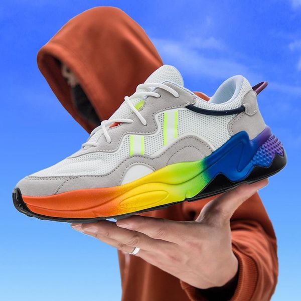 

2020 new breathable men's shoes sports shoes wild casual running net red rainbow tide shoes size 39-44, Black