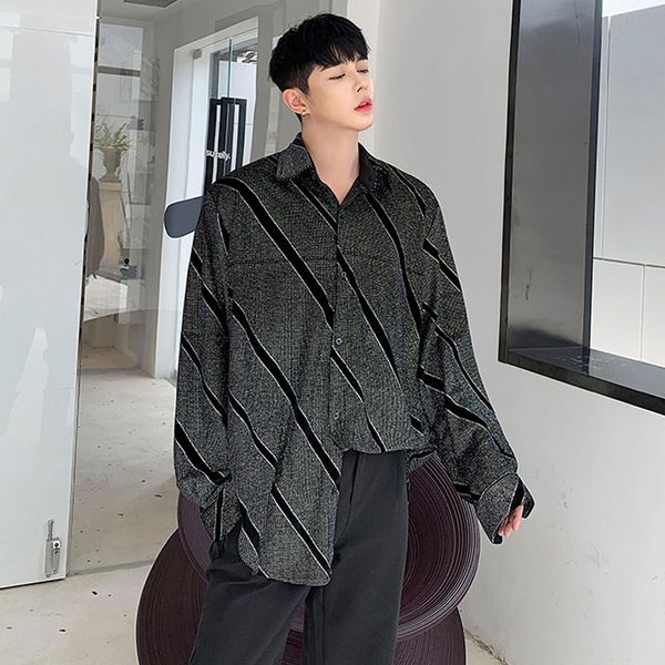 

men autumn new velvet casual long sleeve shirt male streetwear hip hop punk vintage fashion loose shirts, White;black