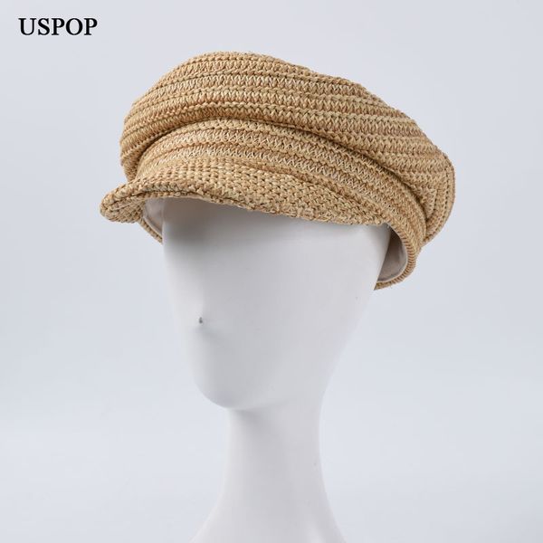 

uspop newsboy caps women octagonal hats fashion vintage caps straw summr flat visor cap, Blue;gray