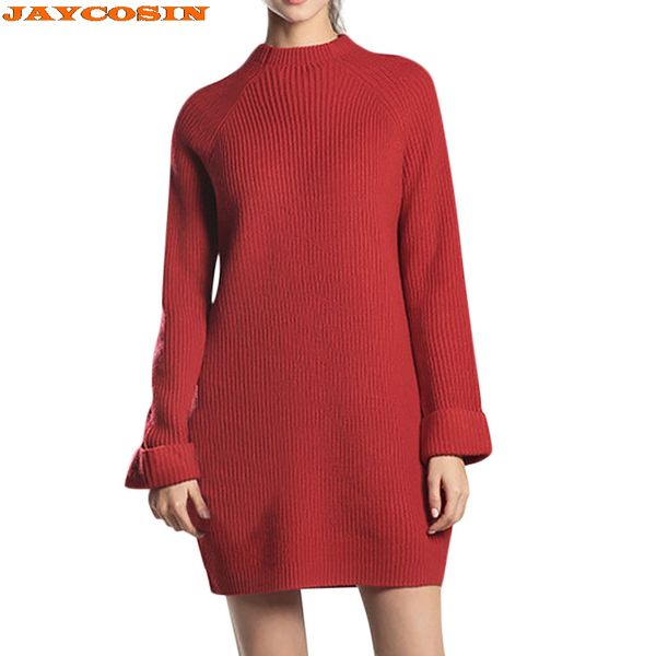 

jaycosin fashion design womens solid color casual long sleeve jumper o-neck sweaters dress sweater new, White;black