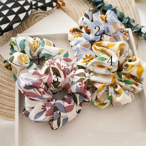 Ins Women Girls Solid Fancy Floral Scrunchies Elastic Ring Hair