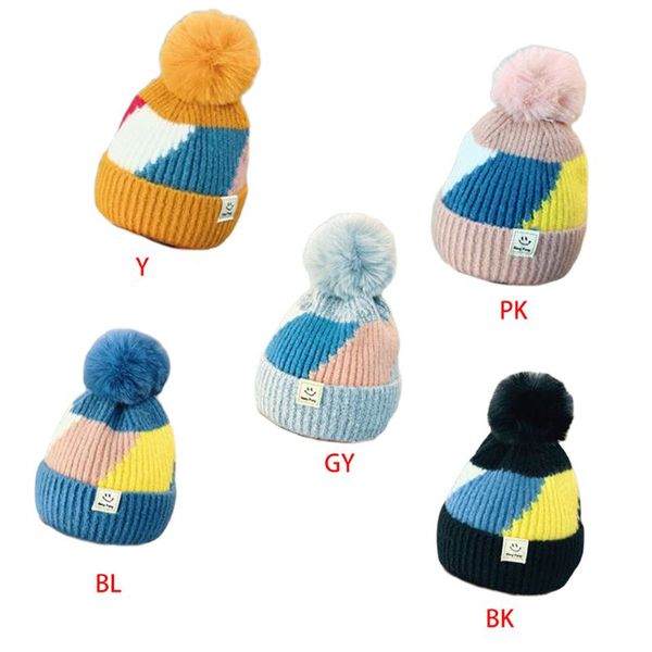 

autumn winter baby children hat fashion trend color matching wool hats 094b