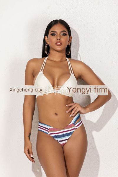 

2019 striped swimsuit printed bikini lace elegant bikini white split swimsuit, White;black