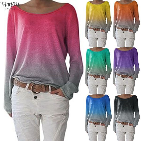 

autumn new regular fashion womens ladies solid gradient round neck long sleeve shirt bloose wholesale ship, White