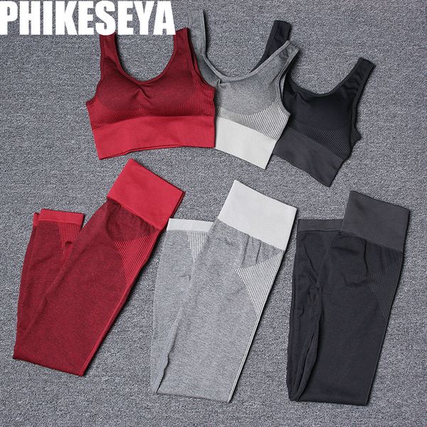 

yoga outfits running set sports 2 piece women high waist leggings sport bra gym clothing workout suit, White;red