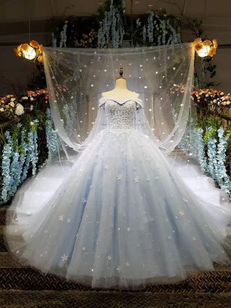 

snow garden v neck ball gown off the shoulder wedding dresses western hands made flowers bridal wedding gowns, White