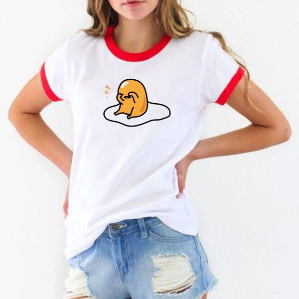 

wholesale 2020 summer anime egg yolk lazy egg hit women short sleeve printed ladies t-shirt, White