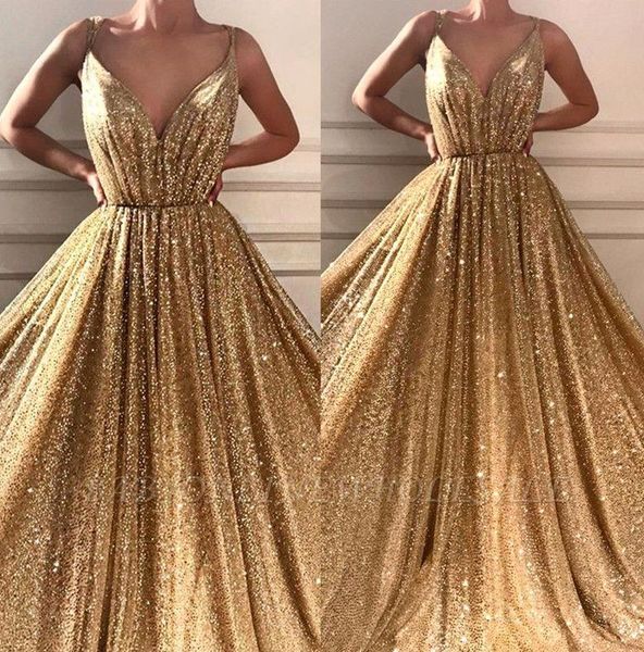 

glitz gold sequined evening dresses 2020 new blingbling a line reflective party dress spaghetti strap sleeveless long prom gowns bc2938, Black;red