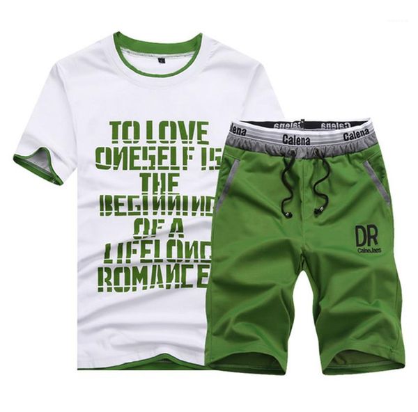 

o neck 2pcs slim mens sports suits casual fitness breathable male sets summer letters print mens tracksuits short sleeve, Gray