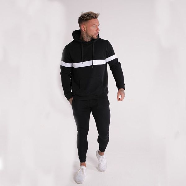 

autumn and winter men's pants new fitness stripe solid color men's pants cross border pure cotton leisure jogging 2019, Black