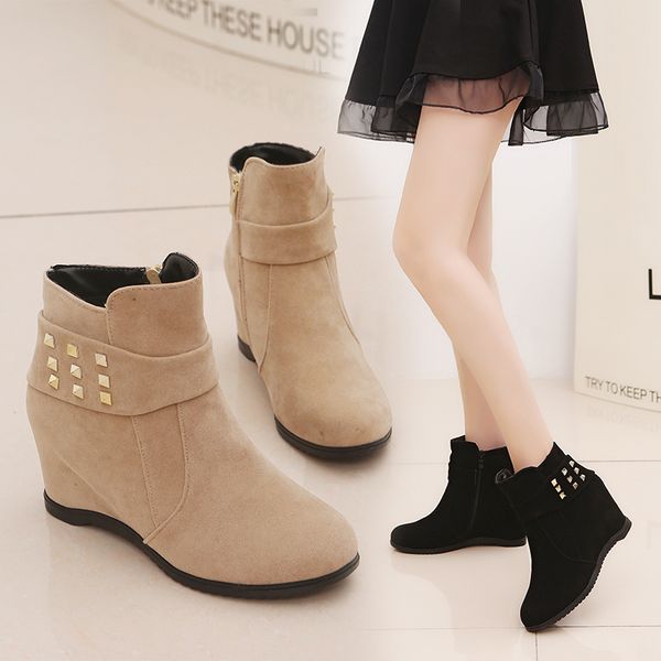 

2019women boots flock ankle boots spring autumn women ladies party western stretch fabric plus size 35-42, Black