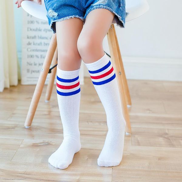 

baby girls leg warmer stripe pattern cotton knee high socks kid clothing toddler sport boot socks for 3-6y, Blue
