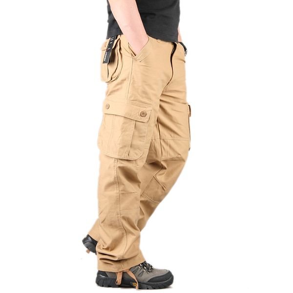 

new men's cotton loose man camouflage tactical fatigues cargo pants men trousers pants plus size 42 khaki hot, Black