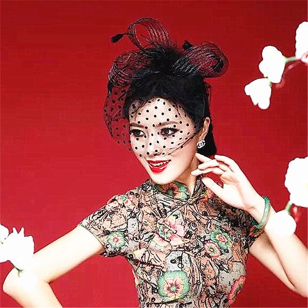 

retro veil small hat cocktail party headwear evening gown mesh feather bridal cheongsam head flower dance costume