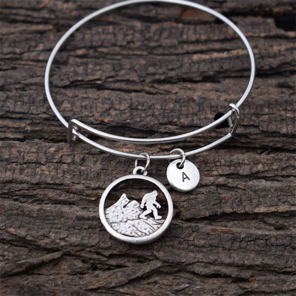 

bigfoot mountain bracelet with letter pendant sasquatch jewelry, Black