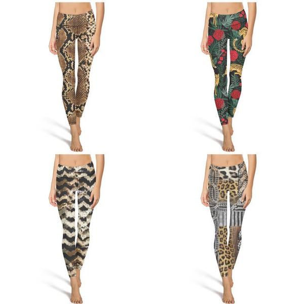 

змеиная кожа и картины леопарда печатает vintage йога штаны мода женщин большой размер повседневный полная длина подходит для танца леггинсы, Black