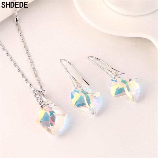 

shdede austrian crystal jewelry sets necklace earrings for women female ladies bride wedding party accessories -32050, Silver