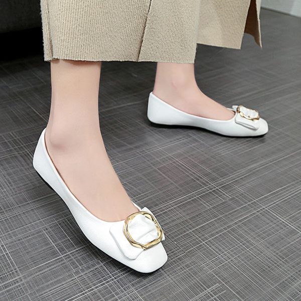 

muqgew women flat shoes casual shallow bowknot square buckle low heel shoes lady plus szie driving footwear pointed single, Black