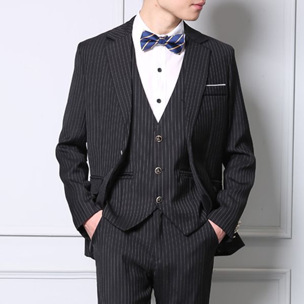 

mens suits set stripe slim fit wedding suits groom tuxedos formal business office casual costume hpmme (blazer+pants+vest), White;black