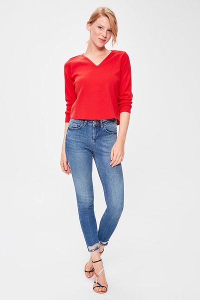 

trendyol blue trotting detailed normal waist skinny jeans twoaw20je0265