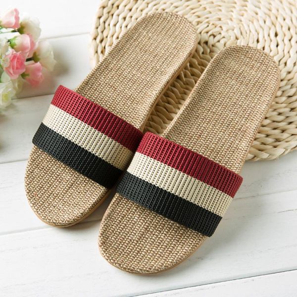 

slippers fashion house men anti-slip linen home indoor open toe flat shoes beach bathroom chaclas de hombre#b35, Black