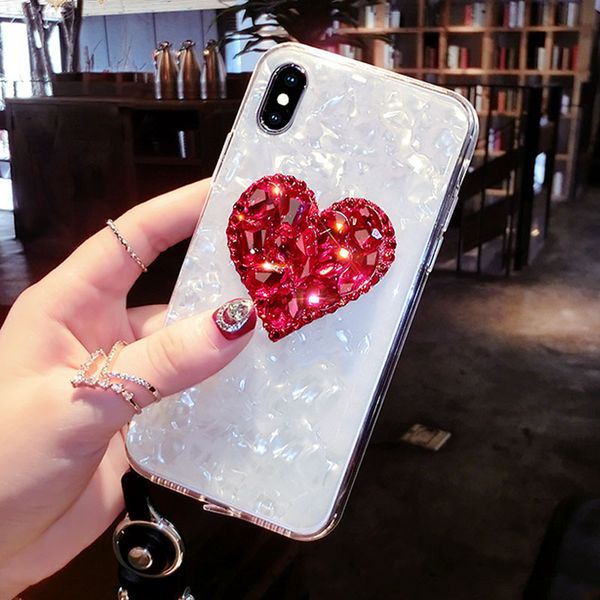 

роскошный алмаз любовь сердце телефон чехол для iphone x xs xr xs max 6 6 s 7 8 плюс bling горный хрусталь мягкий тпу чехол с ремешком
