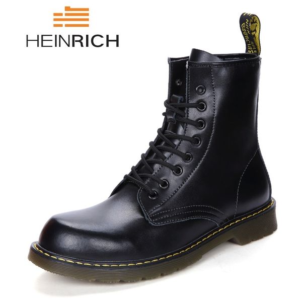 

heinrich brand leather men boots vintage style motorcycle boots man stivali uomo for men waterproof lovers bottine, Black