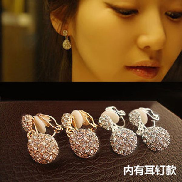 

full rhinestone water droplet non pierced earrings woman, clip on earrings for party wedding clip on earring, Silver
