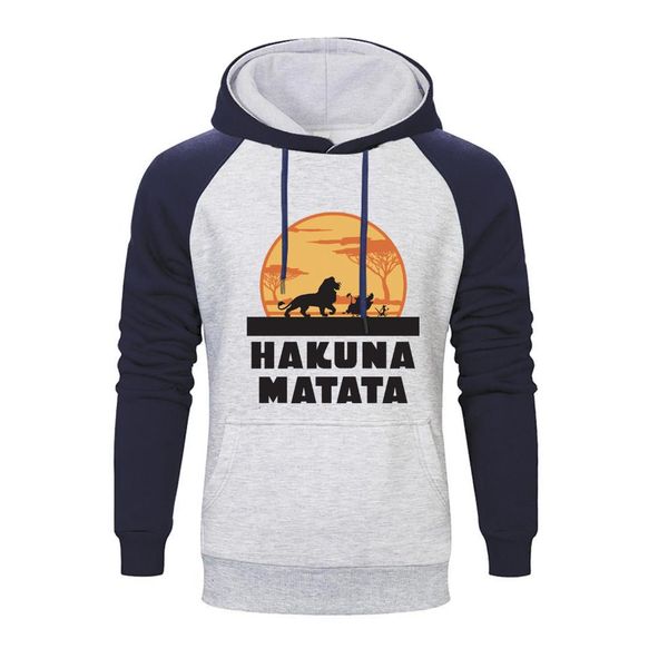 

the lion king simba movie hakuna matata print raglan hoodie sweatshirt fashion autumn men hoodies harajuku streetwear, Black