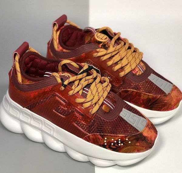 

new luxury chain shoes men women flat shoes black white mesh rubber leather fashion casual versace sneakers reaction shoes