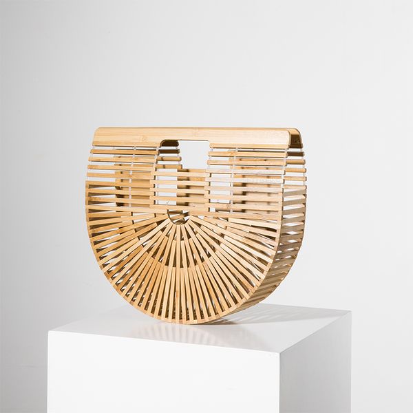

REALER handbags women bamboo top handle bags female causal totes small hollow summer beach bags for ladies and girls wood 2018