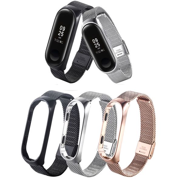 

silver stainless steel wrist strap for m3 metal watch band smart bracelet miband 3 belt replaceable watch straps band 3, Black;brown
