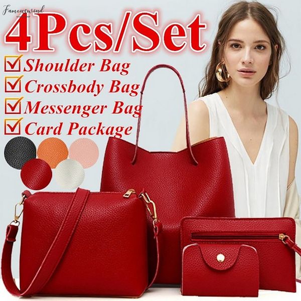 

4 piece set ladies bag set zipper 2020 new fashion ladies wallet and handbag four piece shoulder bag handbag wallet bag tas