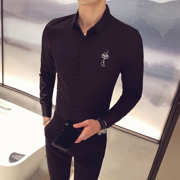 

social tuxedo men clothes chemise homme 2020 spring casual business shirt men long sleeve slim fit shirts dress streetwear, White;black