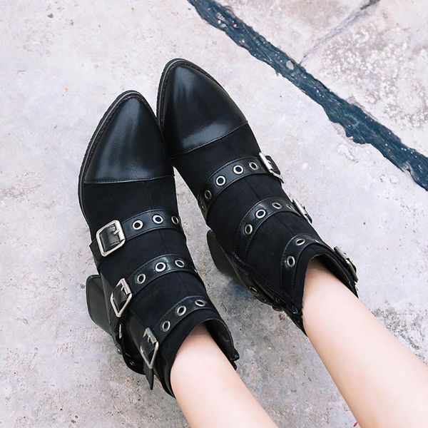

sarairis wholesale new large size 32-48 chunky heels ankle boots woman shoes zip up buckles shoes women boots female, Black
