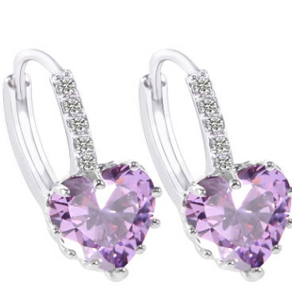 

fashion silver color love heart stud earrings red pink blue austrian earring for women wedding jewelry femme, Golden;silver