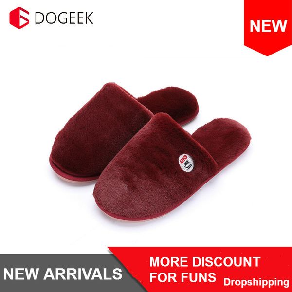 

dogeek women slippers indoor flip flops winter warm fashion platform silent non-slip shoes woman slides flat casual solid, Black