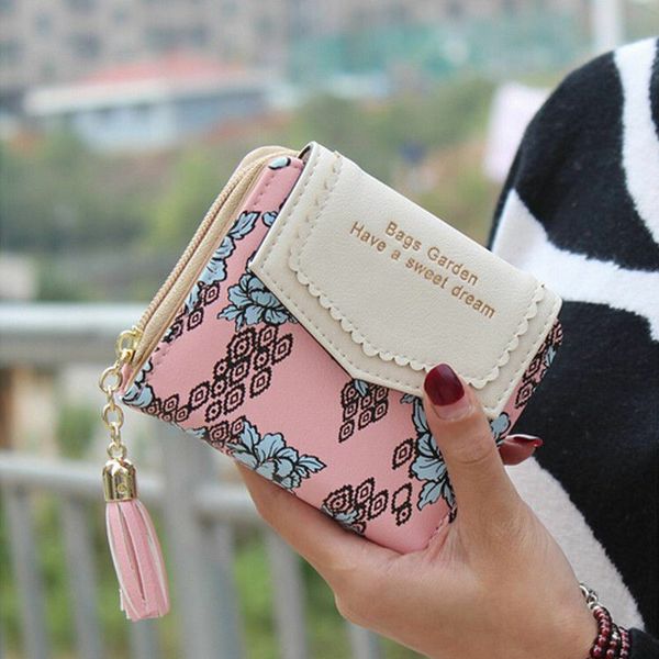 

2019 new women bag lady clutch handbag vintage printing pu leather wallet short card holder phone bag case purse