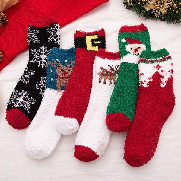 

christmas women coral velvet socks fashion cute reindeer and snowflake printed socks womens casual breathable socks, Black;white