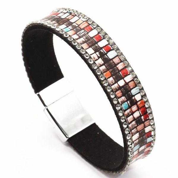 

charm bracelets rhinestone classic multicolor design trendy wide leather women fashion girl bangle female jewelry, Golden;silver