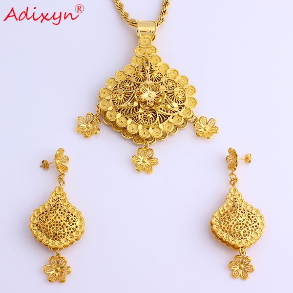 

adixyn flower shape fashion necklace/earrings/pendant jewelry sets gold color/brass african wedding/festival gifts n08085, Slivery;golden