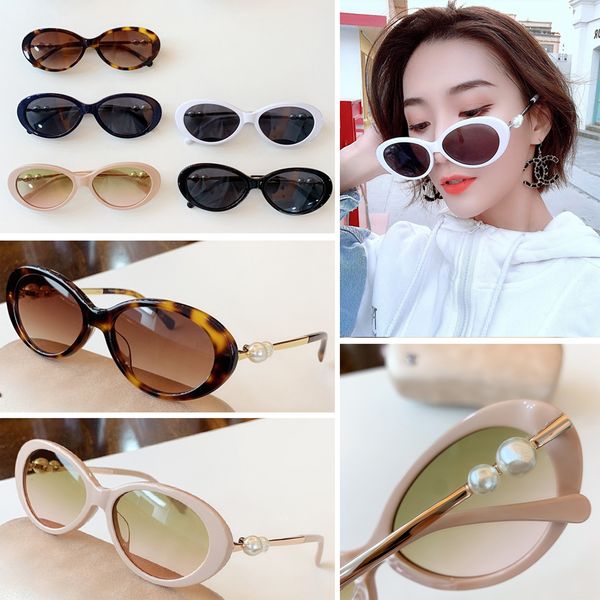 

женщина солнцезащитных очков 2020 новая модель 5366 овальной рамка храма жемчужного логотип на лице слишком красив, чтобы не размер 59-17-14, White;black