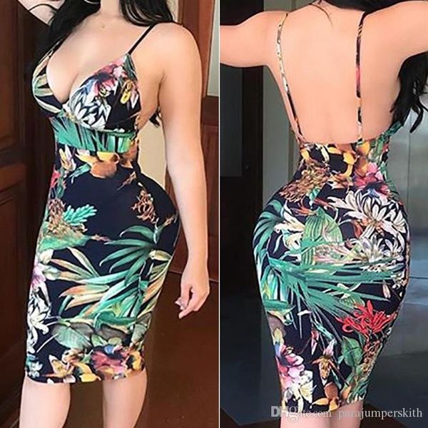 

backless women dresses fashion high waist plant printing spaghetti strap bodycon dresses club party womens clothes, Black;gray