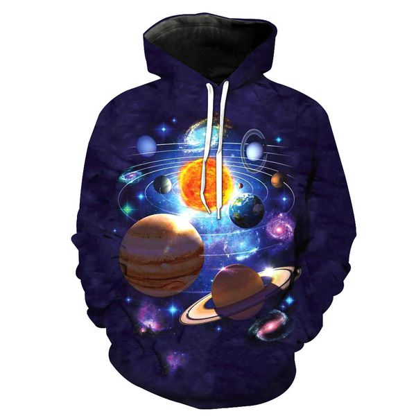 

foreign trade planet printed hat pocket cover men's tide hat men's wear sweatshirts printing blouse hoodies, Black