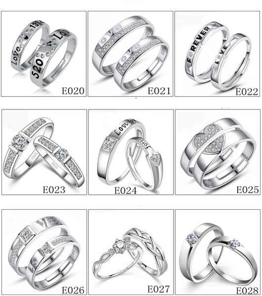 Amantes da marca anel Tamanho ajustável Branco Diamante 925 anel de Noivado De prata esterlina banda de casamento para as mulheres da jóia do dedo Presente
