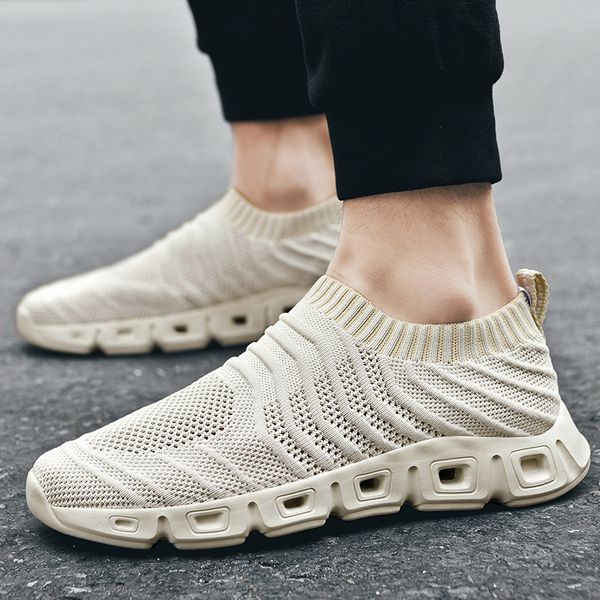

mens running shoes knit man sport sneakers breathable male outdoor flats walking driving footwear socks shoes big size 39-48