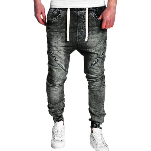 

fashion overalls mens hip hop skinny elastic jogger jeans masculino slim fit trousers drawstring jeans for men pencil pants 20, Blue