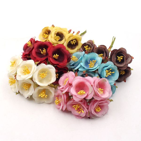 

6pcs/bunch yellow stamen cherry artificial flower for wedding home decoration accessories floral scrapbooking diy craft supplies