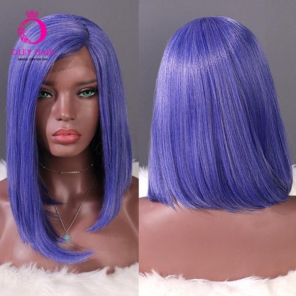 

oley hair heat resistant synthetic lace front wig glueless l part bob short wig purple white mixed color wigs for black women