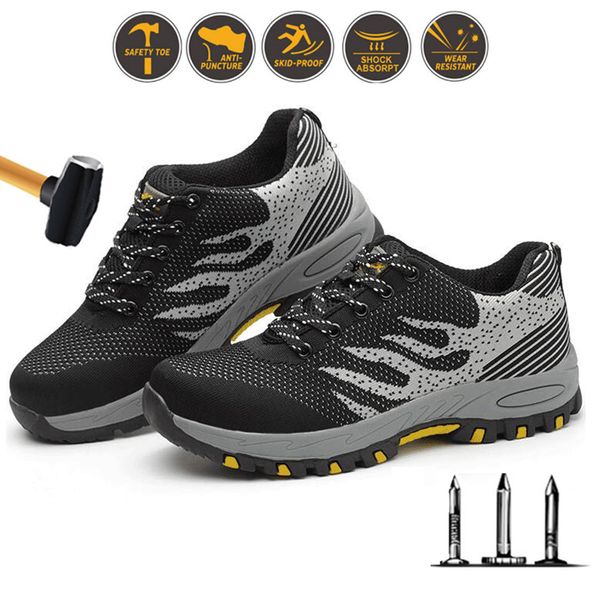 

safety work shoes boots for men male protective steel toe cap boots anti-smashing construction safety work sneakers women, Black